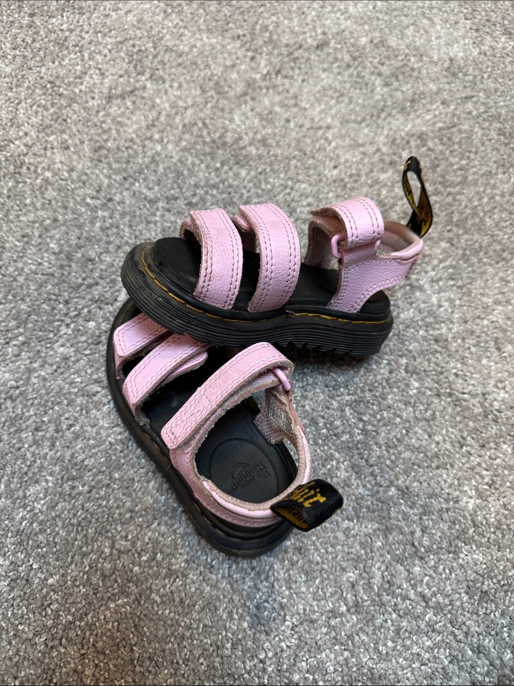 Dr. Martens Kids Pink Leather Triple-Strap Sandals with Black Sole